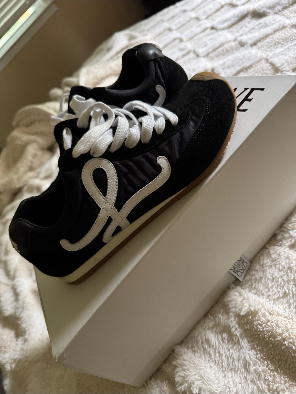 Loewe Black and White woman Sneaker with Gum Sole